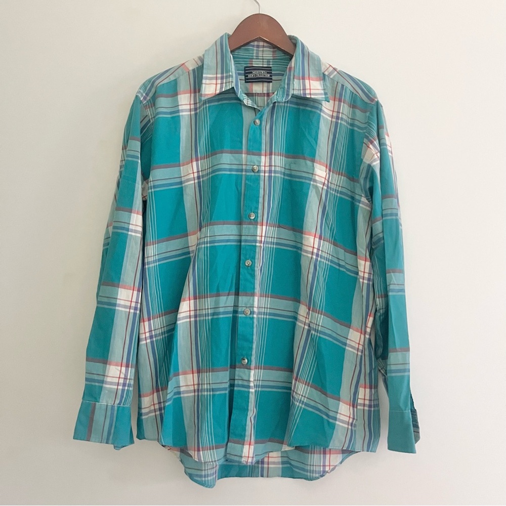 Vintage Mervyn’s Men’s Collection Plaid Button Down Classic Turquoise Red Whte L